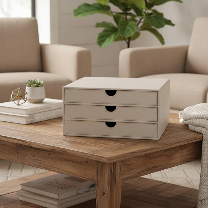 UnionBasic Document Organizer, 3-Drawer File Cabinet Document Storage Box, Office Desktop Filing Organizer, Feather Gray | Document Storage Box, Office Desktop Filing Organizer