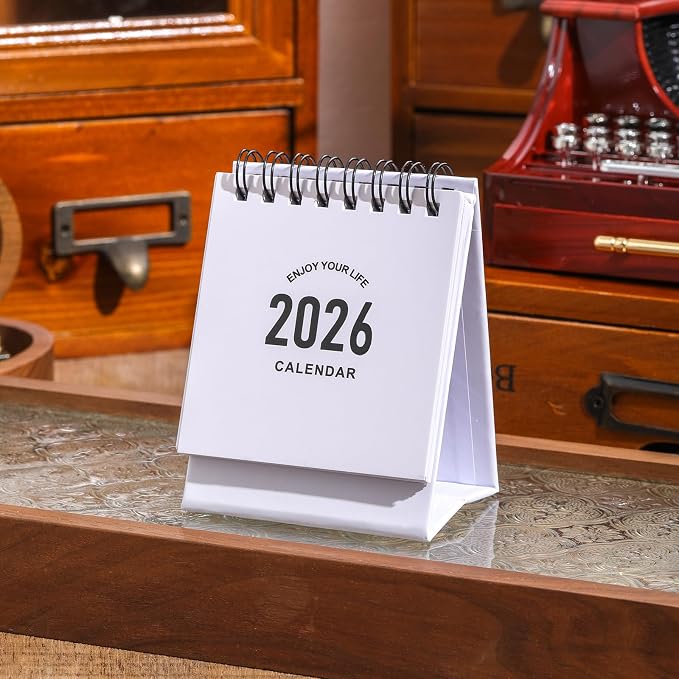 Mini Desk Calendar 2026-2027 - January 2026 until June 2027 Small Desktop Calendar Mini Daily Schedule 250gsm Thick Paper Twin-Wire Binding with Stickers for Home Office School (Mini white)