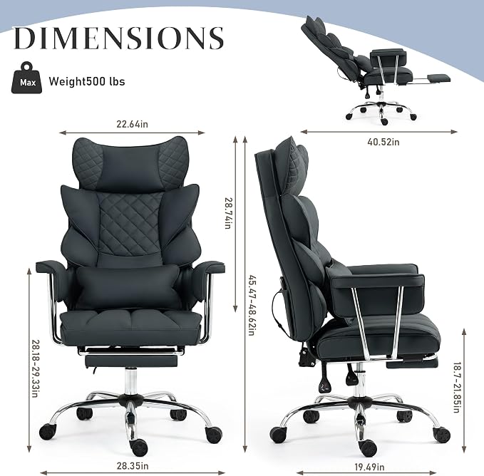 DYHOME 500 Lbs Kneading Massage Office Chair with Foot Rest Reclining Black | Ergonomic Computer Chair, High Back Thick Cushion, Big & Tall, Comfy Leather, Heavy Duty Home Executive