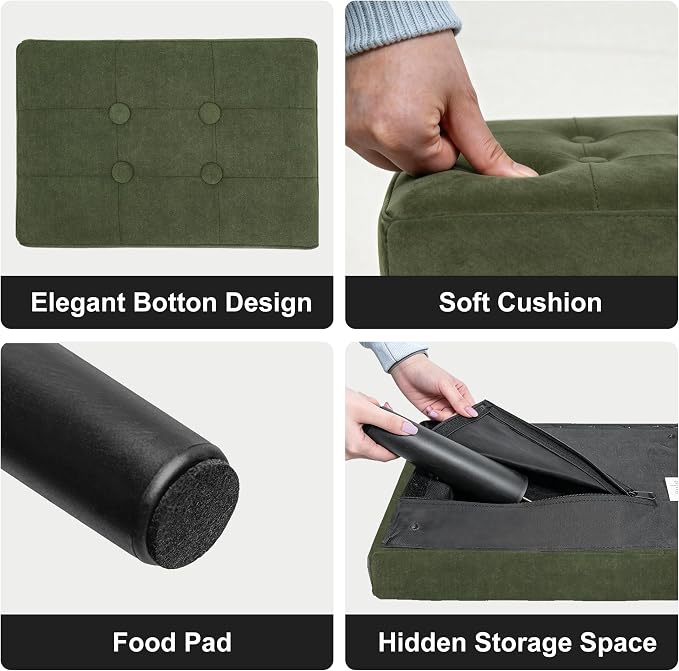CAROLMADE Footstool Ottoman with Legs, Velvet Small Foot Rest Under Desk, Ottoman with Storage for Living Room, Bedroom, Entryway Green