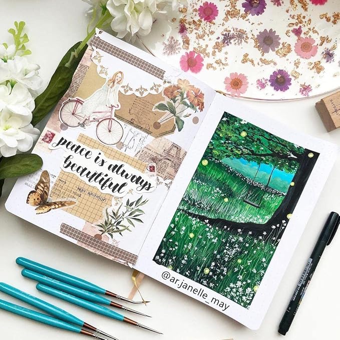 BUKE Dotted Notebook Journal 180GSM Bamboo Thick White Paper 160 Pages 5 * 5MM Dot Grid, Lay Flat Binding,Colored Silver Edges, Bookmarks and Expandable Back Pocket (BKP-1)