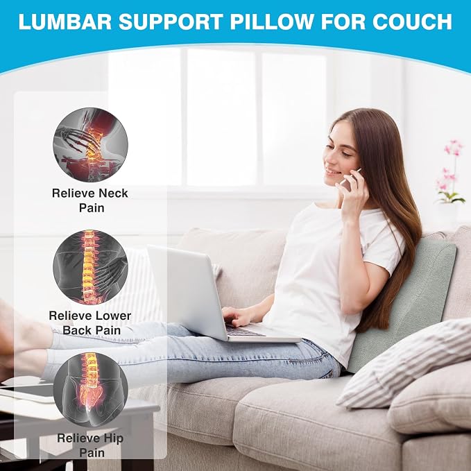 Lumbar Support Pillow for Recliner & Back Pillow for Couch, Dual Layer Memory Foam Back Support for Deep Recliner Chair for Senior Citizen to Sit Up Straight Light Grey
