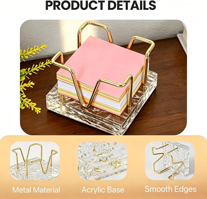 Sticky Note Holder, 3 x 3 inch Self Stick Note Pad Holder, Post It Note Dispenser Desk Accessories for School and Office Desk Organizer