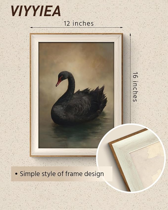 VIYYIEA Framed Wall Art for Living Room, Elegant Black Swan Canvas Prints, Vintage Moody Animal Home Decor, Aesthetic Bedroom Bathroom Kitchen Office Decor, Thoughtful Gift, 12x16 Inch