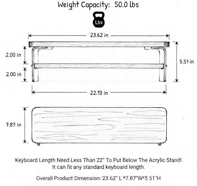 2 Tier Monitor Stand Riser, Keyboard Storage, Dark Walnut-Style | 2-tier monitor riser with shelf, dark walnut-style, clear acrylic sides, keyboard storage