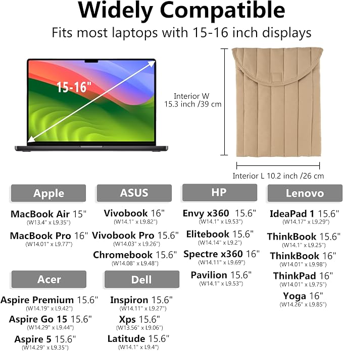 Puffy Laptop Sleeve 15-16 Inch Streak-Beige, Protective Carrying Case for Men and Women, Cute Case Bag Compatible with 15 and 16 Inch Laptops, for MacBook Air M2, Asus/Dell Xps in Cover
