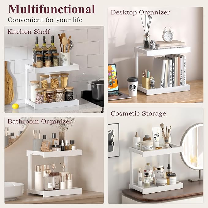MARTY Counter Shelf Organizer, Large Spice Rack for Countertop, White | 2 Tier Serving Tray, 15.75"x8.9"x14.4" Large Display Stand, Coffee Bar/Station Organizer for Mugs Cups, for Kitchen Pantry