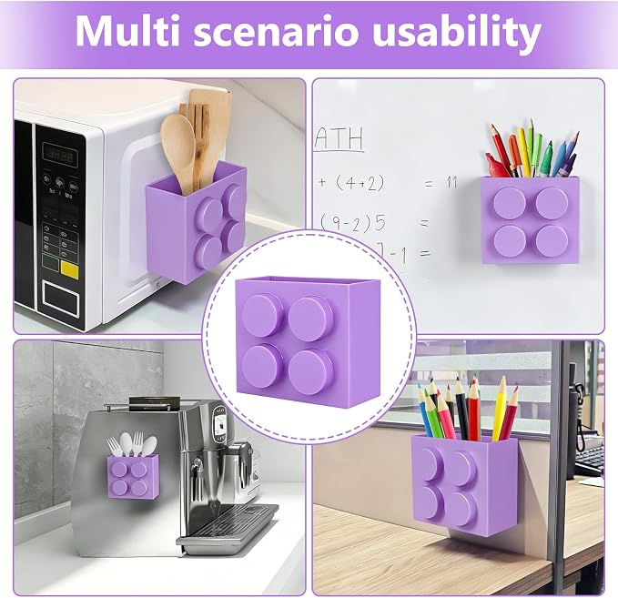 Magnetic Basket Organizer for Fridge - Lego-Style ABS Plastic Storage Box,No Drill Design for Kitchen Counter, Microwave & Whiteboard, Holds Up to 3.5 lbs (Light Purple)