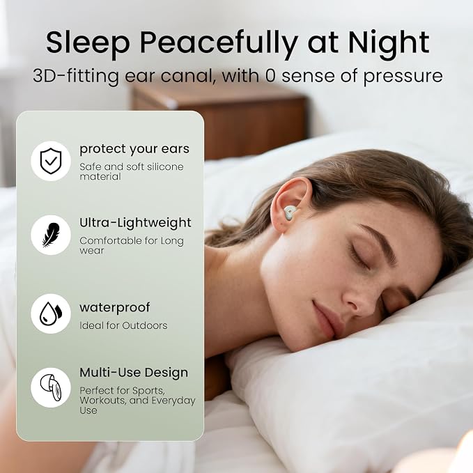 Ear Plugs for Sleeping, Noise Cancelling Earbuds for Concerts | 4 Sizes of Reusable Soft Silicone Earplugs, 30dB Comfortable Fit Earplugs