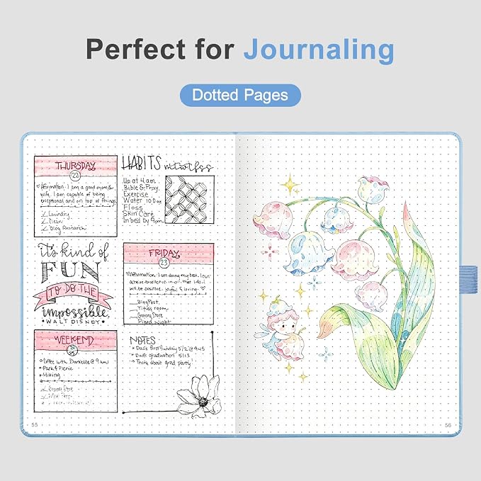AHGXG Dotted Journal Notebook, 160 Numbered Pages, A5 Medium Size (5.7'' x 8.3''), 120 GSM Thick Paper, Leather Hardcover, for Journaling, Planning, Tracking (Light Blue)