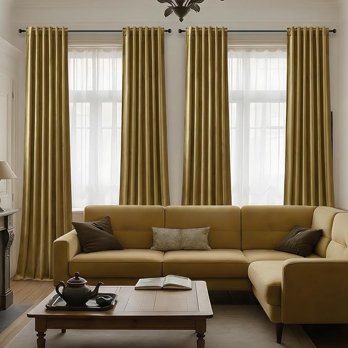 AUSSPVOCT Gold Velvet Blackout Curtains 90 Inches for Bedroom Dining Room, Soundproof Thermal Insulated Room Darkening Curtain Super Soft Luxury Drapes with Back Tab Rod Pocket, W52 x L90, 2 Panels