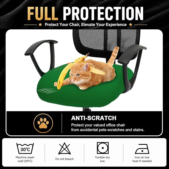 DIVA EN CAMINO DEC Stretchable Desk Office Chair Seat Cushion Covers - Universal Spandex Computer Chair Slipcover - Removable Washable Cushion Protectors Anti-Scratch for Dogs, Cats, Pets (Green)