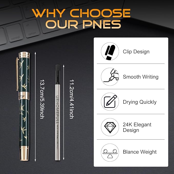24K Gold Planting Rollerball Pens Smooth Writing Pen Set fro Men Women Fancy Green Roller Ball Pen Boss Colleagues Luxury Pens Gifts for Graduation Birthday Christmas