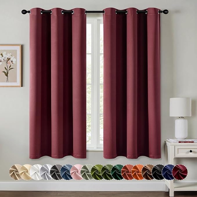 MIULEE Blackout Curtains for Bedroom Living Room 2 Panels, Thermal Insulated Room Darkening Drapes Grommet Noise Reducing Light Blocking Window Treatments 54 Inches Long 40x54 Inch Burgundy Red
