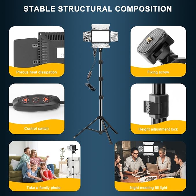 Jiang&Rong 2 Pack LED Video Lighting Kit - 5600K Adjustable USB Studio Light with Barndoor, 9 Colors, for Photography, Streaming, YouTube, TikTok, Film, Recording Studio, Camera Photo Light