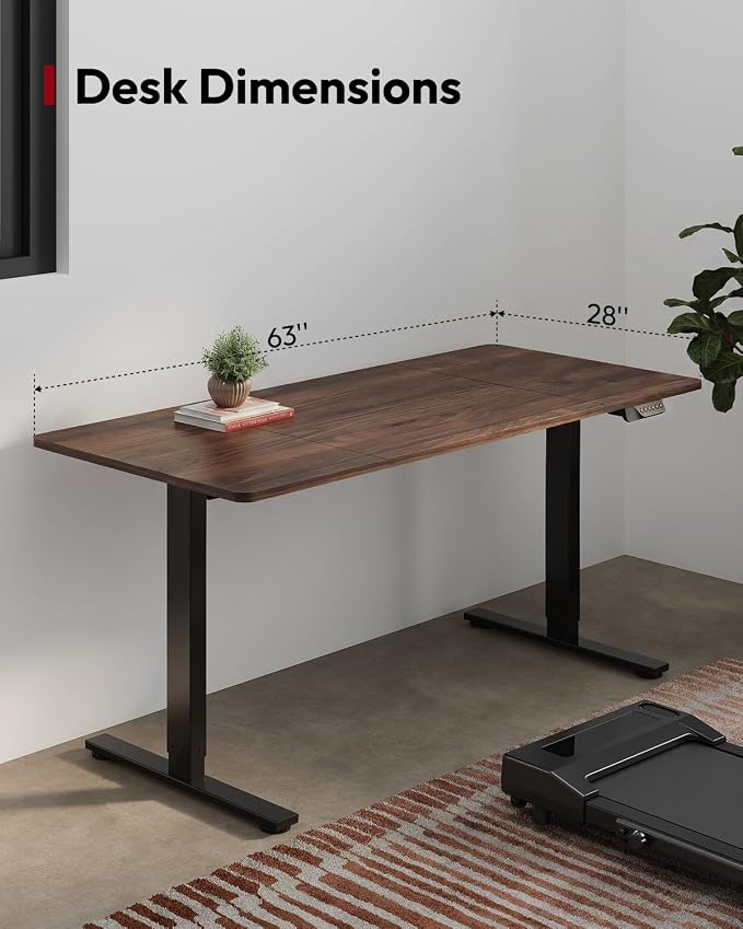 SANODESK Dual Motor Electric Standing Desk 63 x 28 Inches, Height Adjustable Sit Stand Desk with Large Splice Board for Home Office, Computer Workstation, Study & Gaming, Black Frame/Black Walnut Top