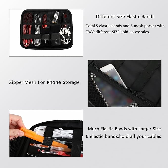 MATEIN Cord Organizer Bag, Travel Universal Cable Organizer Case Sturdy Accessories Pouch with Handle, Medium Electronic Carrying Bag for Cable, Grey