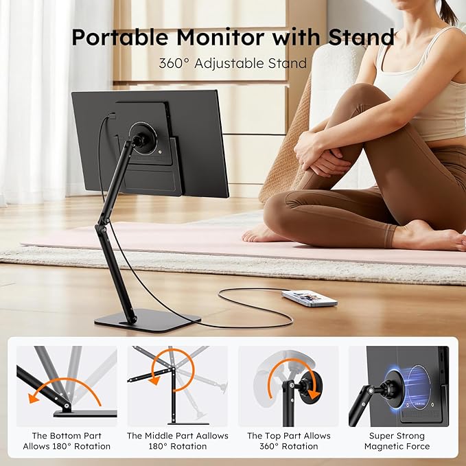 15.6" Portable Monitor, FHD 1080P IPS Travel Monitor for Laptop, Magnetic Foldable Stand & Protective Case Included, USB-C & Mini HDMI Screen Extender for Laptop Mac PC Phone Xbox PS4/5 Switch