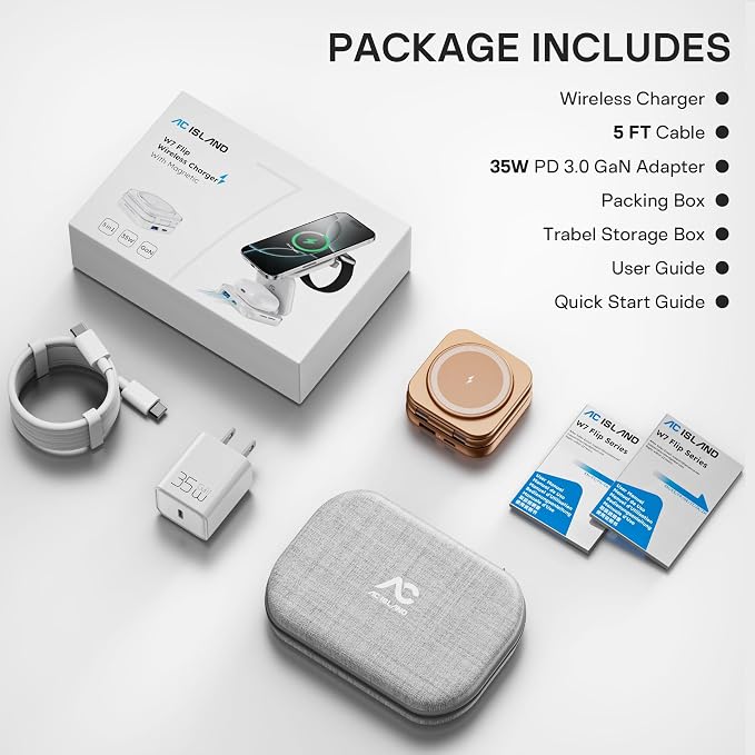 5-in-1 Wireless Charger for MagSafe, AC ISLAND Portable Travel Charging Station, 35W Max Qi2 Fast Foldable Magnetic Stand, Evolved for iPhone 17-12 Series, Apple Watch, AirPods (with 35W Adapter)