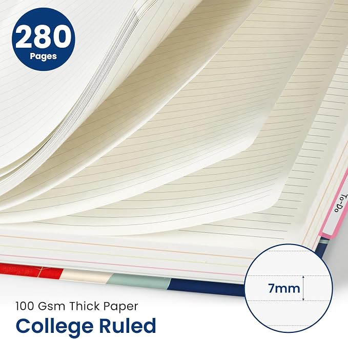 Large Spiral Lined Notebooks for Work with Removable Dividers & Tabs, 8.5"x11" Pretty Hardcover 5 Subject Notebook Journal for Women, College Ruled, Perfect for Study & Office Organization, 280 Pages, Coastal Sunset