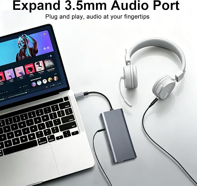 USB C Hub Multiport Adapter, 11 in 1 USB C Docking Station with 4K HDMI, 1080P VGA, 100W PD, USB 3.0, RJ45 Ethernet, TF/SD Card Reader, 3.5mm Audio, USBC Dongle for MacBook Pro/Air, Windows, Laptops