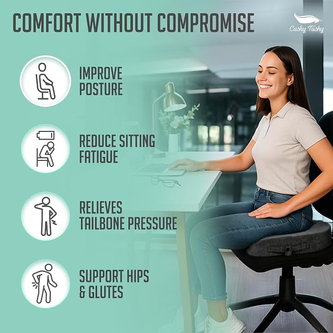 Cushy Tushy Tailbone Pain Relief Cushion - Premium Foldable Travel Tailbone Seat Cushion - for Relief of Lower Back, Sciatic, Butt and Tailbone Pain - Perfect for Home, Office & Driving