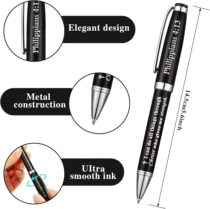 Chinco 2 Pack Christian Gifts Engraved Bible Verse Ballpoint Pens in Matching Gift Case Black Stylish Classic Ballpoint Pens Christian Gifts for Women & Men for Journaling School Office Church