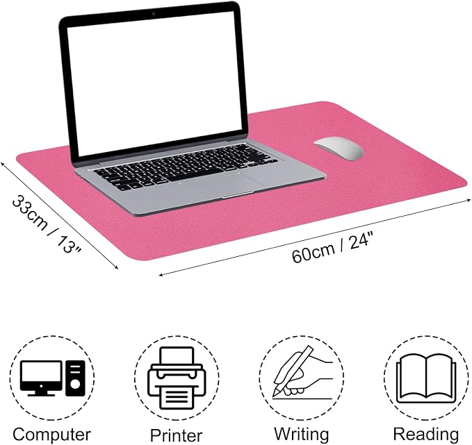 PATIKIL Desk Mat, 24"x13" Non-Slip Waterproof PU Leather Desk Pad Dual Sided for Office Home Work Study, Rose Red