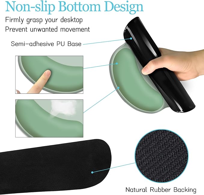LIMKRIAN Sage Green Mouse Pad Set, Complete XXL Desk Mat with Ergonomic Keyboard Support & Coaster, Featuring Mouse Pad with Gel Wrist Rest for Pain Relief, Home Office Gaming Accessories Gift