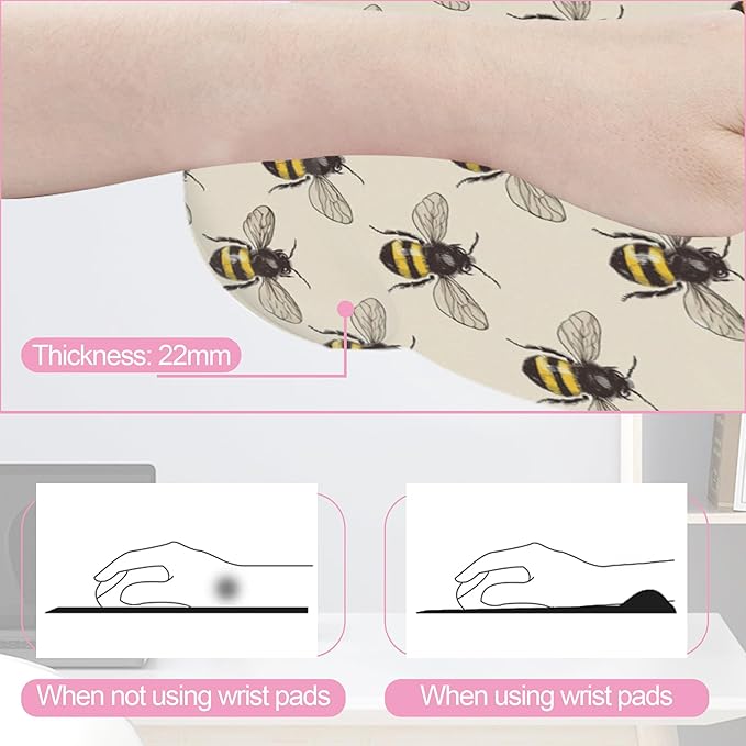 Retro Bee Ergonomic Wrist Support Keyboard Mouse Wrist Rest Set, Computer Office Comfortable Wrist Rest for Mouse Easy Typing