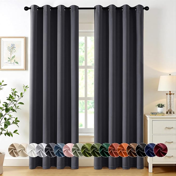 MIULEE Blackout Curtains for Bedroom Living Room 2 Panels, Thermal Insulated Room Darkening Drapes Grommet Noise Reducing Light Blocking Window Treatments 84 Inches Long 50x84 Inch Dark Grey