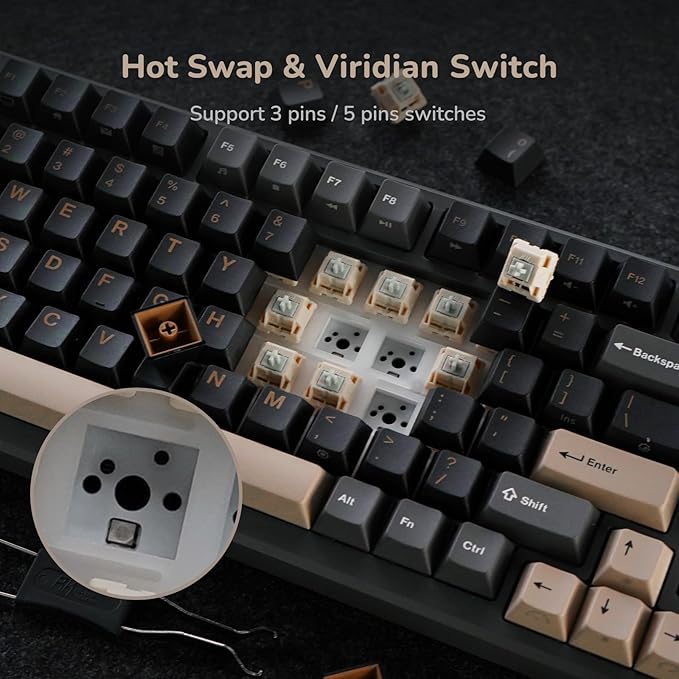 RK ROYAL KLUDGE M75 Wireless Mechanical Keyboard 2.4Ghz/BT5.1/USB-C Gaming Keyboard 75% Layout 81 Keys Gasket Mount with OLED Display & Knob RGB Backlight Hot-Swappable Light Switch, Grey