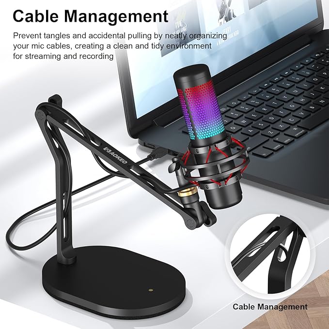 Aokeo Mic Stand,Desk Mount Desktop Microphone Arm with 3/8" to 5/8" Adapter,Compatible Blue Yeti,HyperX QuadCast,SoloCast,Shure SM7B,MV7X