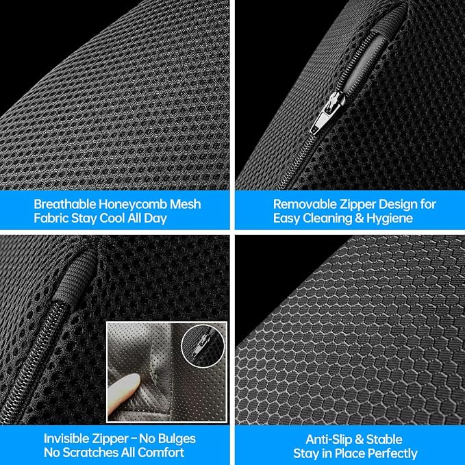 2Pack Lumbar Support Pillow & Seat Cushion for Car, Breathable Mesh, Wear-Resistant, Ergonomic Design, Back and Waist Support, Hip Cushioning, Comfortable for Long Time Driving and Sitting