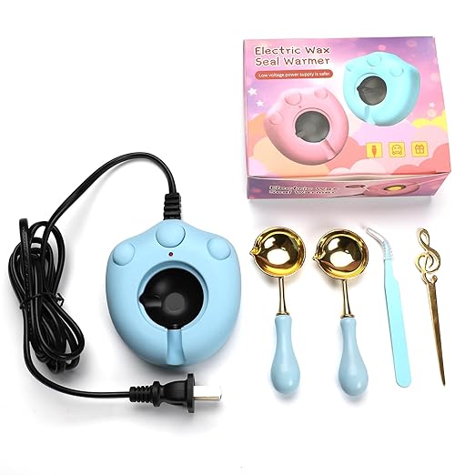 Electric Wax Seal Warmer, Andotopee Wax Sealing Melter with 2pcs Spoons, Tweezers, Stir Pin, Great Melting Furnace Kit Fast Melting WaxSeal Bedas for Envelope Stamp Seals Craft, Blue