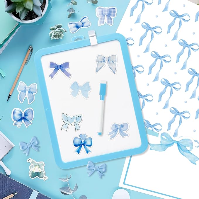 BeYumi Blue Locker Accessories Kit - Back to School Blue Bow Locker Organizer Decoration Supplies for Girls Magnetic Wallpaper Pen Holder Whiteboard Marker Mirror Magnets Rug Classroom Accessories Kit