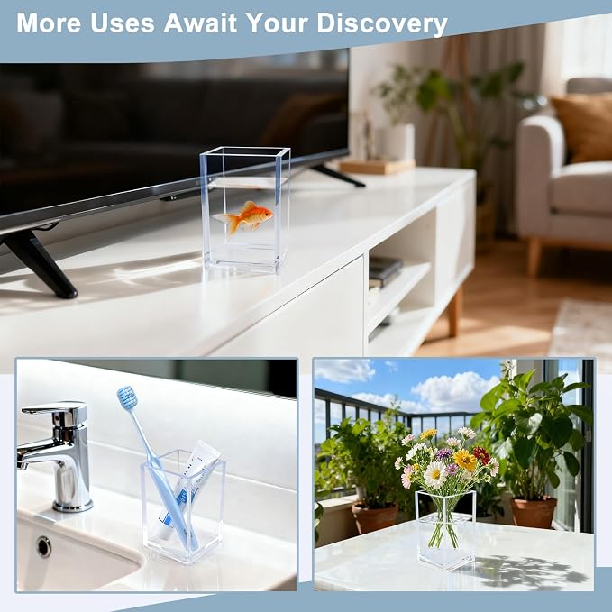 20 Pack Clear Acrylic Pen Holders, Bulk Pencil Cup Desk Organizers | Bulk Clear Cups For Classrooms, Offices, Makeup Brushes, Stationery, Teachers And Shared Workspaces