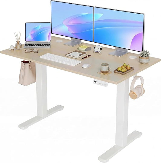 YDN Electric Standing Desk, 48x24 Inch, Nature | 3 Memory Presets, Cable Management, Adjustable Height, Sit Stand, Computer Workstation, Home Office