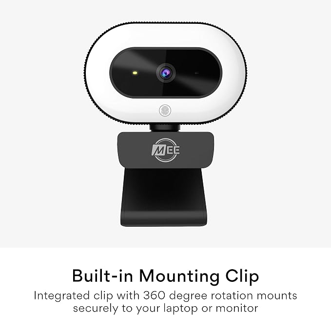 MEE audio CL8A 1080p HD Webcam with Ring Light, Microphone, Autofocus, Low Light Correction, 360° Rotation; USB Streaming Web Camera for Video Calling via Zoom/Skype on Computer PC Mac Laptop Desktop
