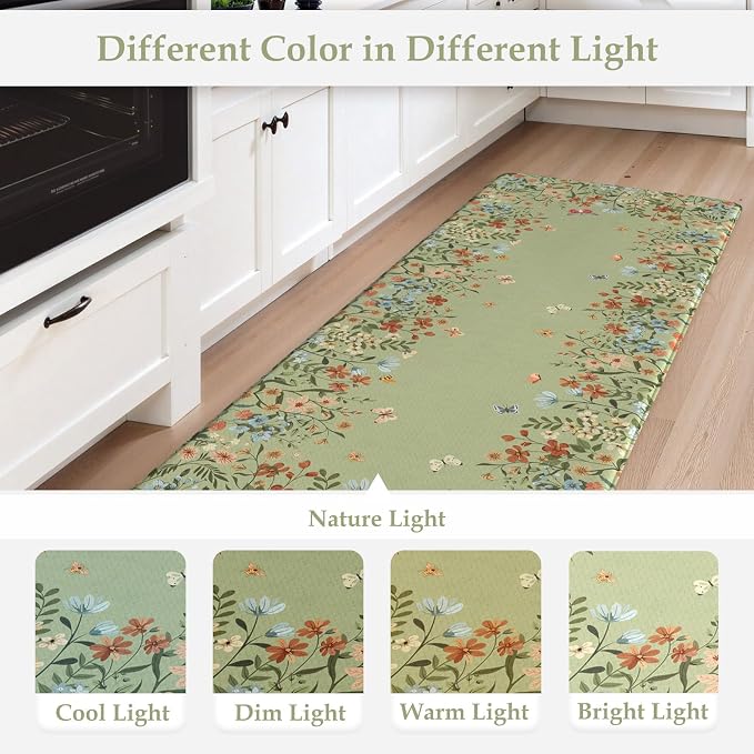 KIMODE Anti Fatigue Kitchen Mats 20"x59"+20"x32", Farmhouse Kitchen Rugs Sets of 2, Cushioned Non Skid Kitchen Mats for Floor, Comfort Kitchen Floor Mats for Sink Laundry Desk Sage Green