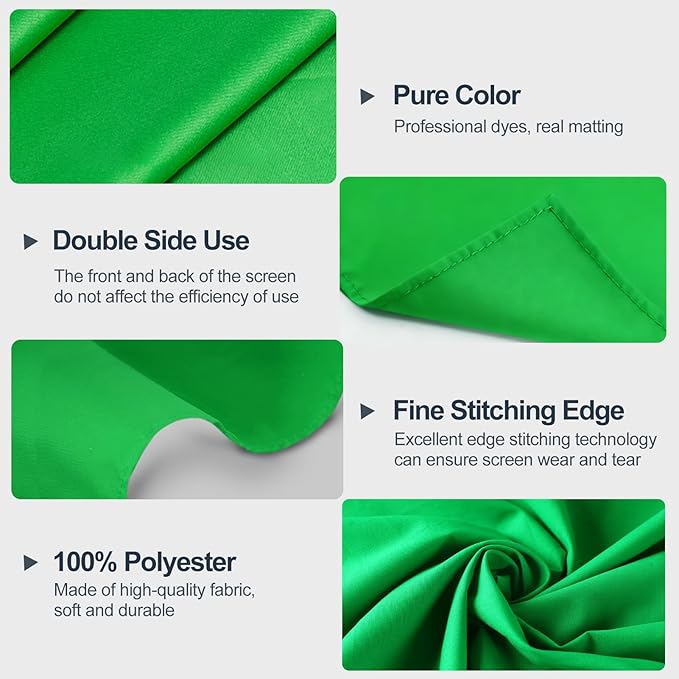 Green Screen Backdrop, 8×10FT Photography Chromakey Greenscreen Background Sheet for Zoom Meeting, Polyester Fabric Cloth Curtain for Photo Video Studio, Party, Live Streaming, Photoshoot