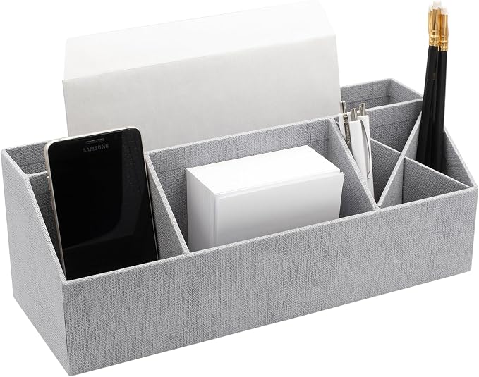 Bigso Elisa Desktop Organizer | Durable Office Desk Organizer for Office Supplies and Accessories | Desk Organizer with 7 Compartments for Customizable Organization | 13.1”x4.9”x4.9” | Ash