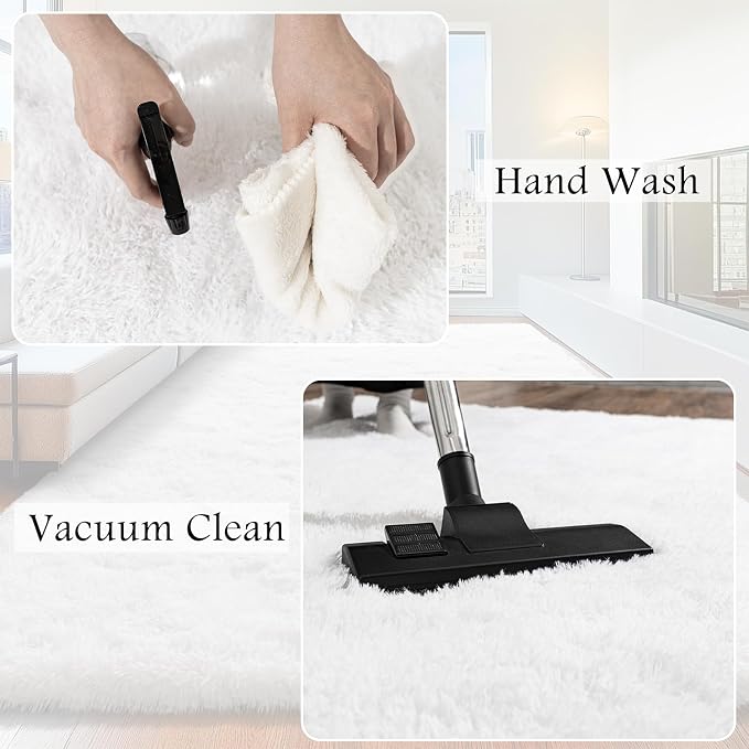 3x5 Area Rug for Bedroom, White Rugs for Living Room Nursery Kids Room Dorm Home Decor Aesthetic, Fluffy Shaggy Rug with 4 Anti-Slip Carpet Tapes