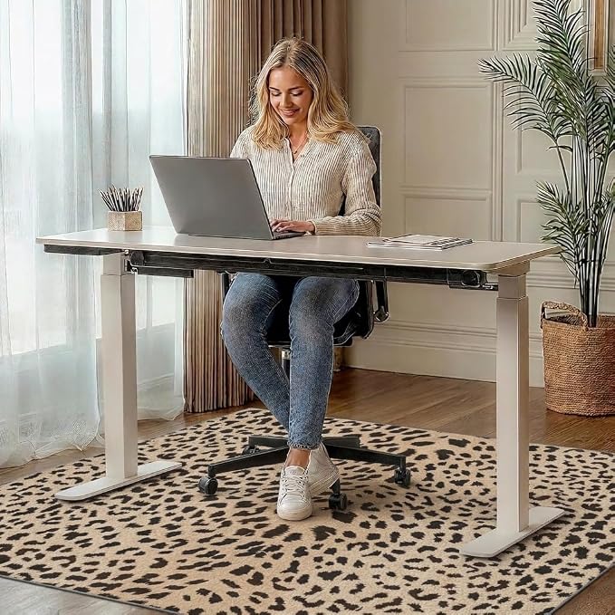36"x60" Office Chair Mat for Hardwood Tile Floor, Under Desk Carpet Protector for Rolling Computer Chair Mat, Machine Washable Area Rug, Anti-Slip 1/5" Thick Low Pile Thin Vinyl Floor Mat, Leopard