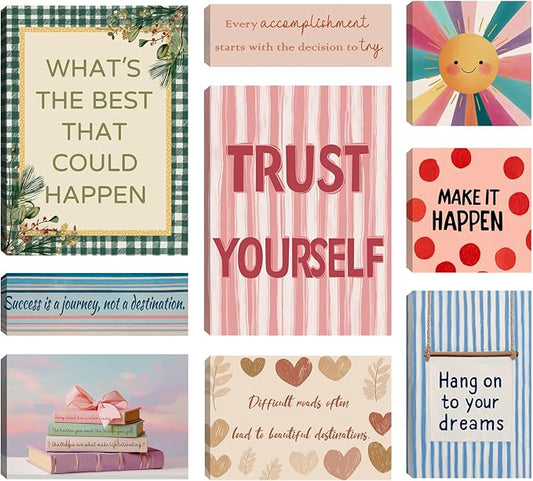 9-Pieces Framed Canvas Set Motivational Wall Decor Office Inspirational Wall Art Motivational Quotes Posters Positive Affirmation Office Wall Decor Office Wall Art Living Room Bedroom Prints Artwork