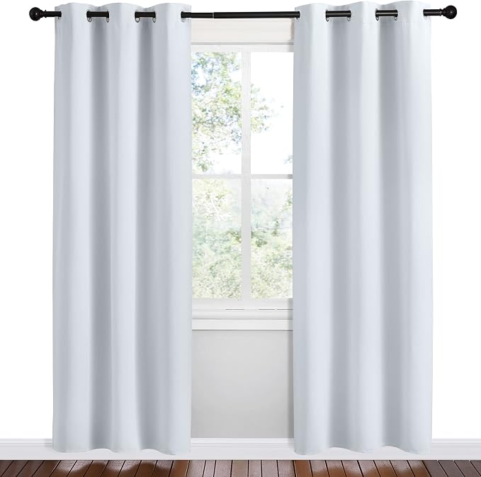 NICETOWN Room Darkening Draperies Curtains Panels, Greyish White, 2 Panels, 42 by 78, Window Treatment Thermal Insulated Grommet Room Darkening Curtains/Drapes for Bedroom