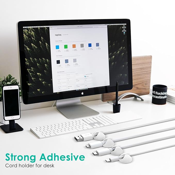 12 Pack Cable Clips, Adhesive Cord Organizer Holder for Desk White | Removable, Strong Adhesion, Leave No Trace, Cable Management for Car Cubicle Nightstand, Home Office Essentials