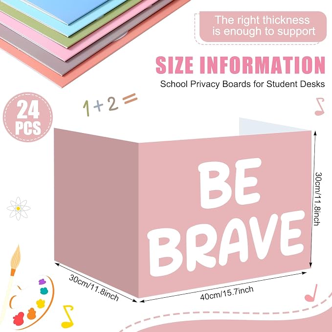 Honoson 24 Pcs Bulk Inspirational Privacy Folders for Students Cardboard Test Privacy Boards Motivational Words Desk Dividers Shield for Classroom School Study Supplies, 6 Styles (Boho)