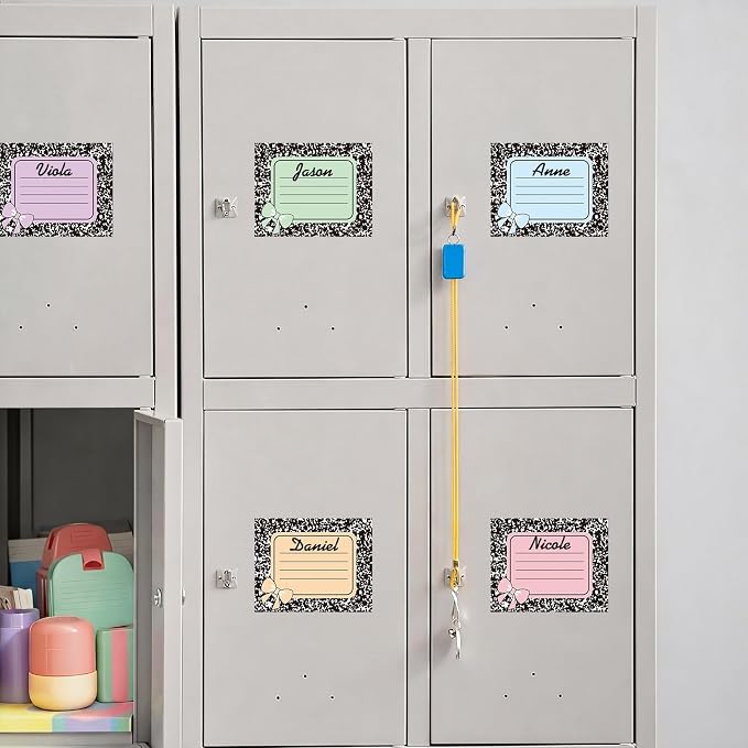 48 Pcs Pastel Composition Dry Erase Magnetic Labels with a Pen Colorful Bow Student Name Tags Magnetic Locker Name Plates Stickers for Classroom Desks School Whiteboards