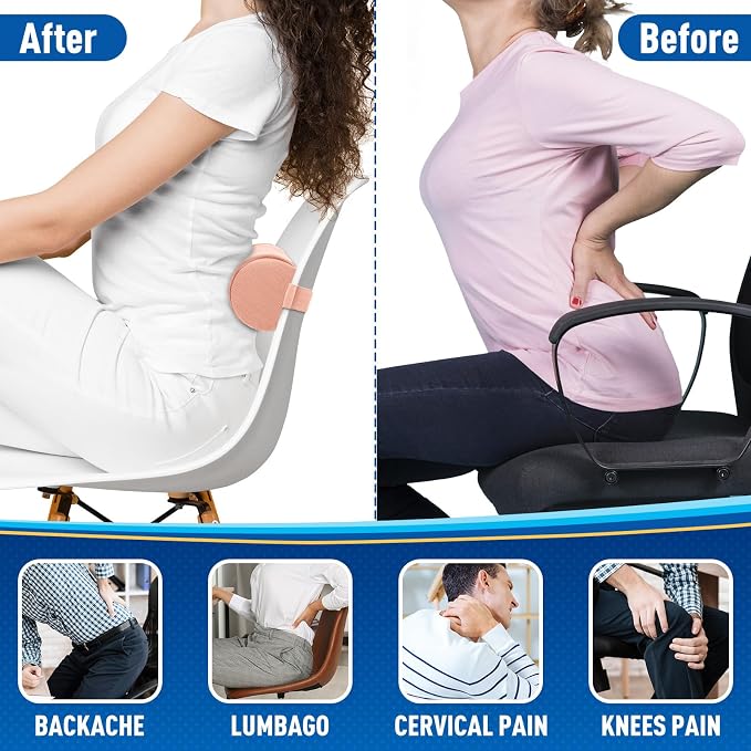 Lumbar Roll Support Pillow for Office Chair, Car, Gaming Chair, Memory Foam Back Cushion with Washable Cover for Relieving Back Pain & Improving Posture,Pink